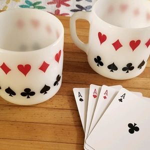 Vintage Federal Milk Glass Card Suit Mugs (Pair)